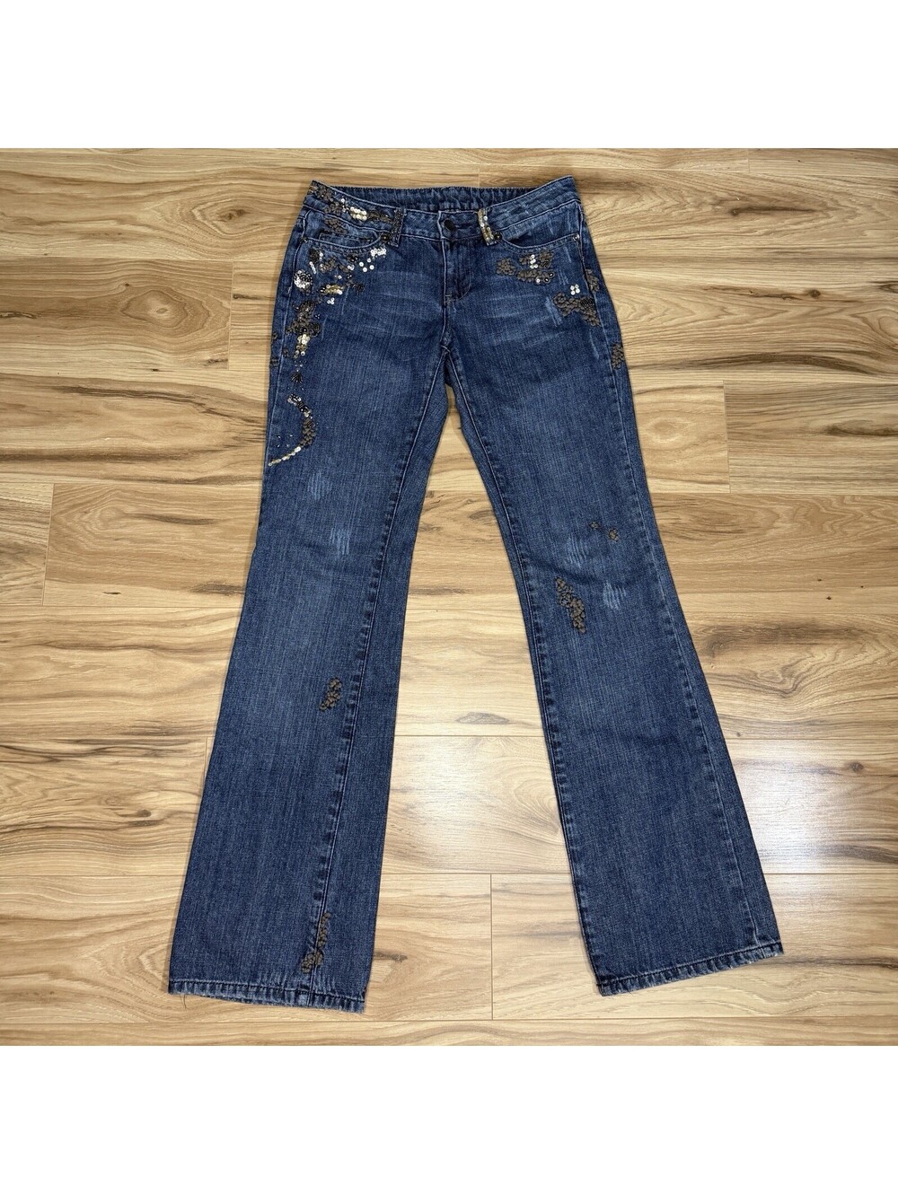 MNG Mango Sequin Beaded Embellished Bootcut Jeans USA 4 Y2K McBling Floral